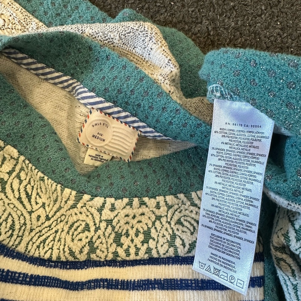 Anthropologie Postcard Open Snap Sides Pastel Patchwork Boho Sweater Size Medium - Picture 12 of 12